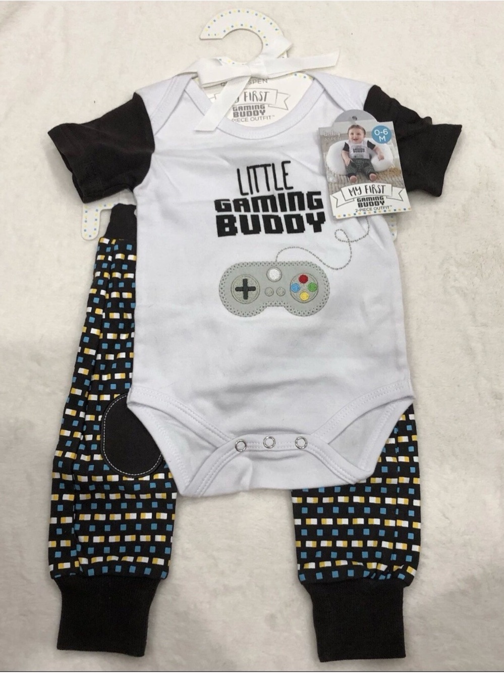Baby Aspen White and Black "Little Gaming Buddy" Matching Set